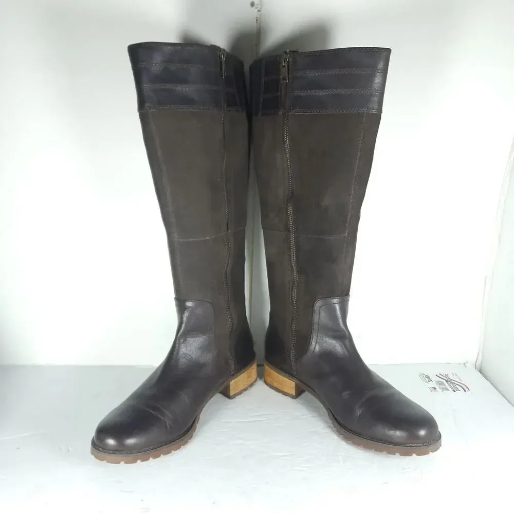 Timberland Women's Bethel Heights US9 Brown Leather Zip Knee High Riding Boots